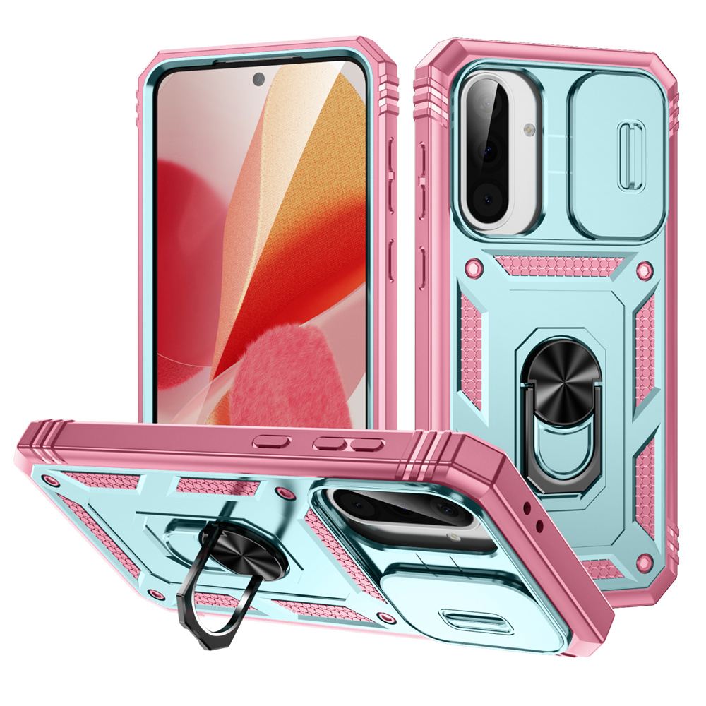 Kickstand Adjustable - 360度回転リングホルダー付きキックスタンド、スライド式カメラ保護機能搭載のスマホケース、Samsung Galaxy A56、A55、A54、A53、A36、A35、A26、A25、A17、A16、A15、A06対応