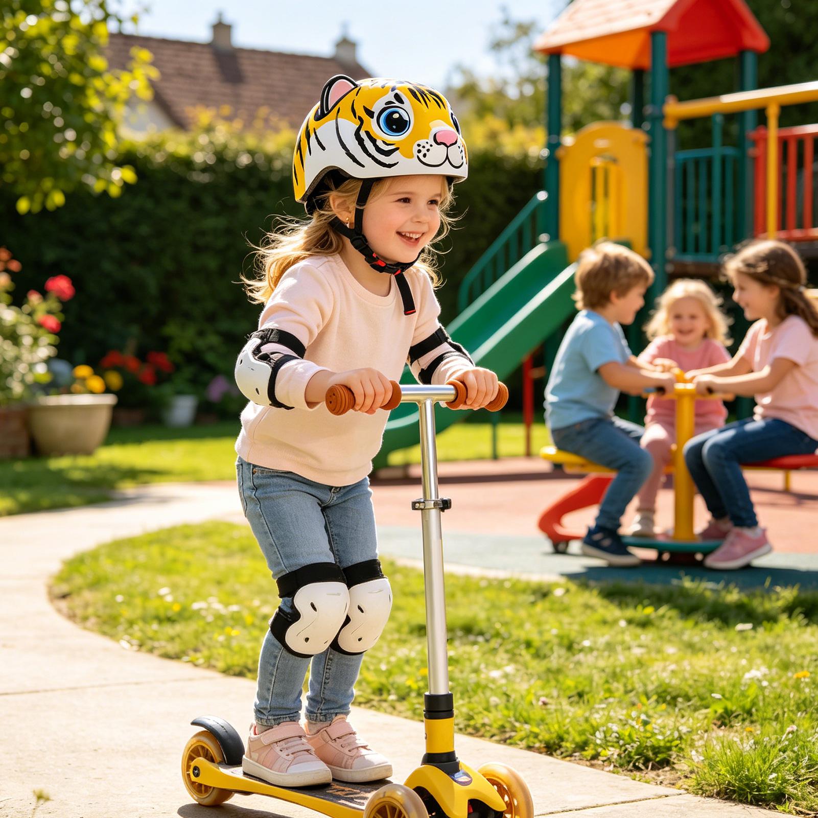 Commute Cycling Helmet - キッズヘルメット タイガーパターン 調節可能な安全装備 男の子用ヘルメット 2-6歳の子供向け 日常学校
