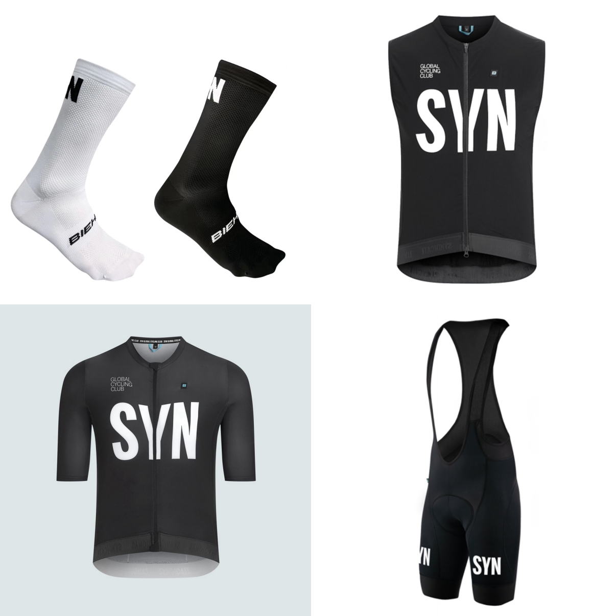 Cycling Commute Shorts - 夏用半袖自転車スーツ 2026 ブラックブルー SYN 便利なサイクリングジャージとビブショーツ 4点セット