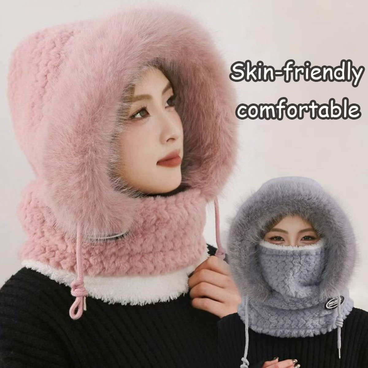 冬の屋外暖かくて厚い帽子女性用ぬいぐるみワンピース帽子マスク - Winter Cycling Commute のレビューと価格