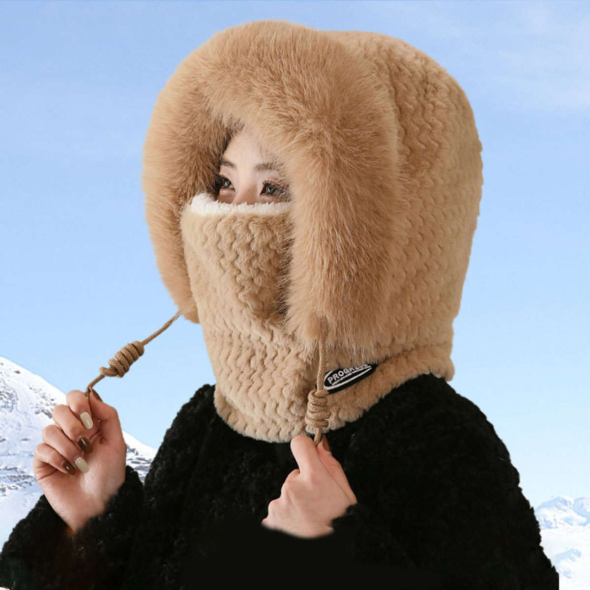 冬の屋外暖かくて厚い帽子女性用ぬいぐるみワンピース帽子マスク - Winter Cycling Commute のレビューと価格
