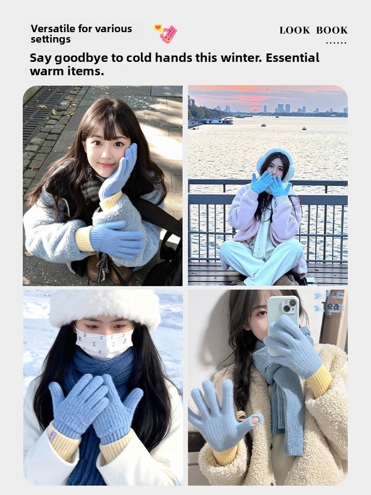 韓国風ニットプラッシュ手袋 女性用 タッチスクリーン対応 サ - Winter Cycling Commute のレビューと価格