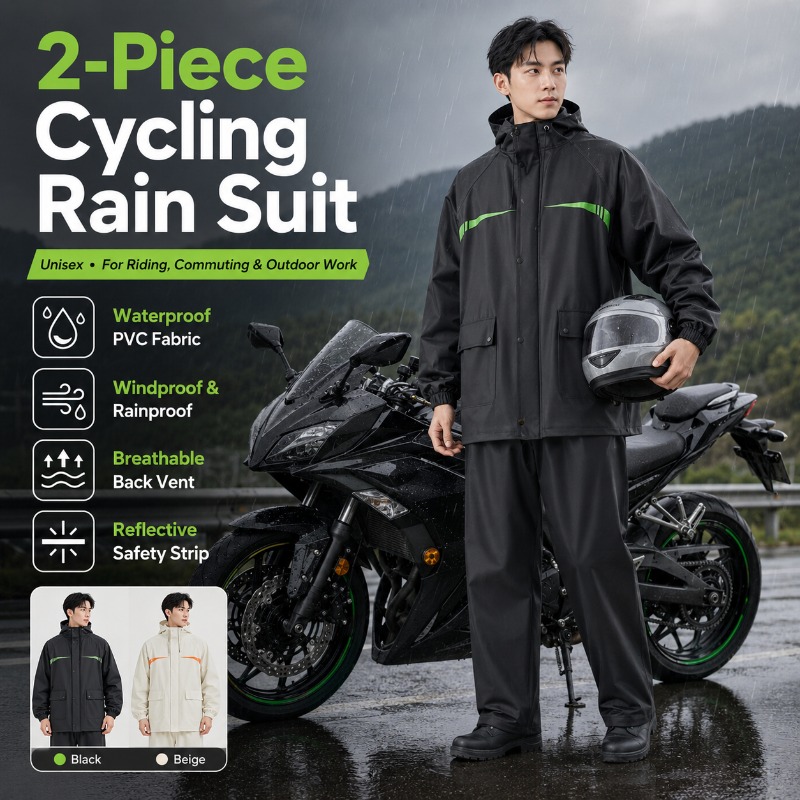 ユニセックス2ピース防水サイクリングレインスーツ – ジャケ - Cycling Commuter Rain Jacket のレビューと価格